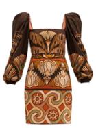 Matchesfashion.com Johanna Ortiz - Deluge Puff-sleeved Cotton-poplin Dress - Womens - Brown Multi