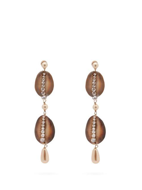 Matchesfashion.com Etro - Shell, Crystal And Faux Pearl Drop Earrings - Womens - Brown