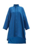 Matchesfashion.com Eskandar - Stand-collar Longline Linen Shirt - Womens - Blue