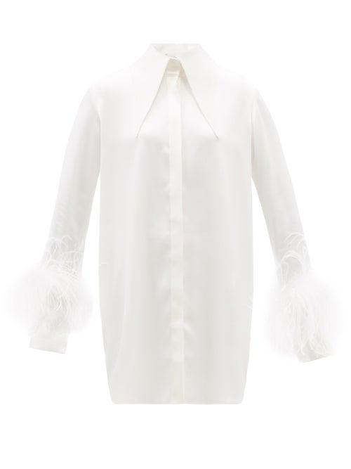 Ladies Rtw 16arlington - Seymour Feather-trim Satin Shirt Dress - Womens - Ivory