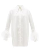 Ladies Rtw 16arlington - Seymour Feather-trim Satin Shirt Dress - Womens - Ivory