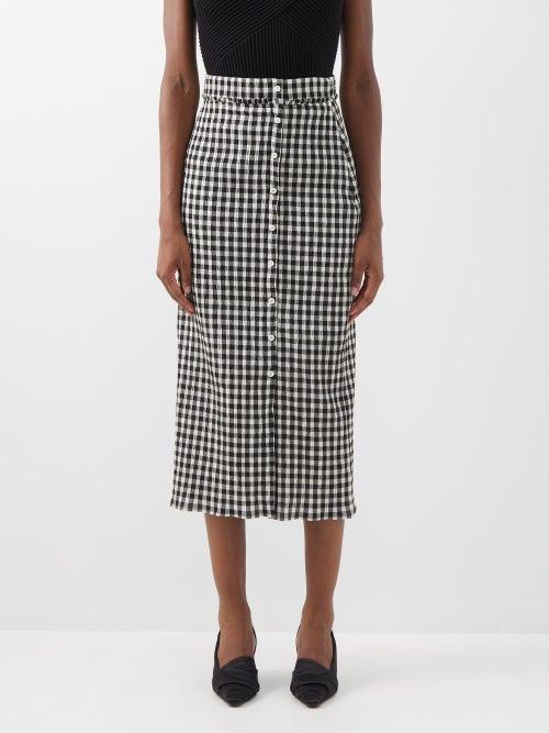 Altuzarra - Belili Gingham Cotton-blend Midi Skirt - Womens - Black White