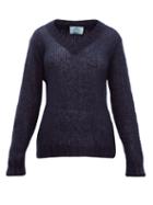 Matchesfashion.com Prada - V Neck Mohair Blend Sweater - Womens - Navy