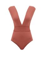 Matchesfashion.com Haight - Roge Cap-sleeve Waistband Swimsuit - Womens - Brown