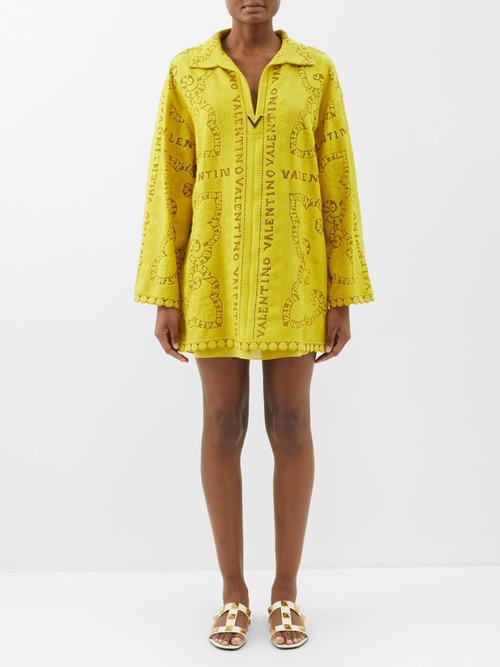 Valentino - Guipure-lace Cotton-blend Mini Dress - Womens - Yellow