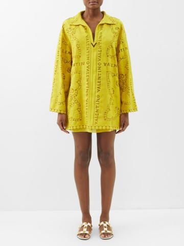 Valentino - Guipure-lace Cotton-blend Mini Dress - Womens - Yellow