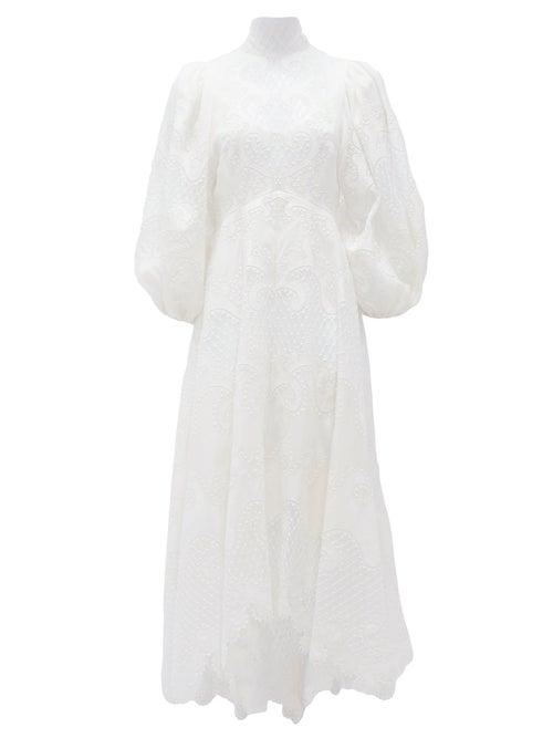 Matchesfashion.com Zimmermann - Brightside Embroidered Linen-blend Gown - Womens - Ivory