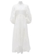Matchesfashion.com Zimmermann - Brightside Embroidered Linen-blend Gown - Womens - Ivory