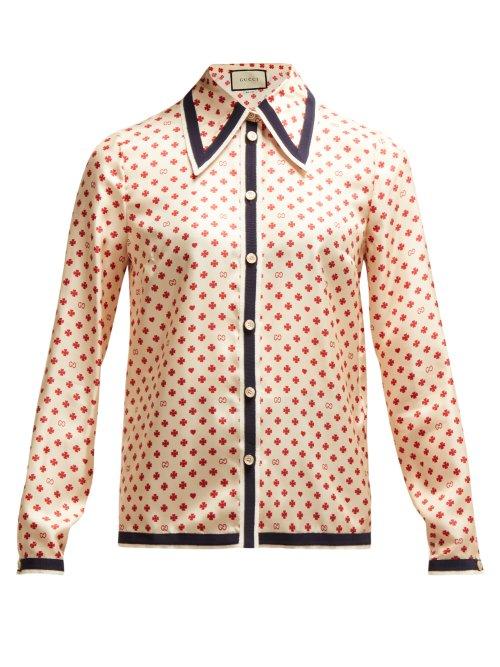 Matchesfashion.com Gucci - Gg Print Silk Blouse - Womens - Ivory Multi