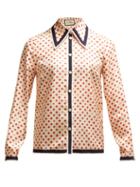 Matchesfashion.com Gucci - Gg Print Silk Blouse - Womens - Ivory Multi