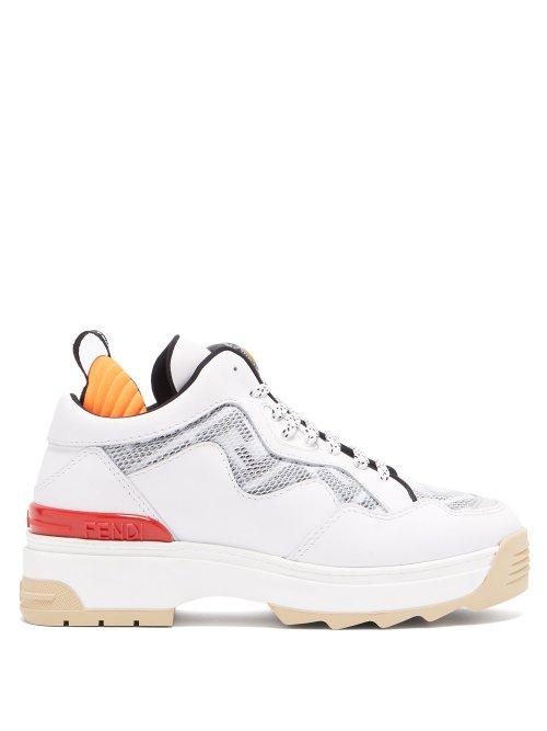 Matchesfashion.com Fendi - T Rex Mesh Panel Leather Trainers - Womens - White Multi
