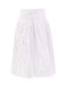 Matchesfashion.com Rochas - Floral-embroidered Cotton-poplin Skirt - Womens - White