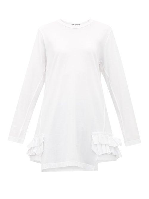 Matchesfashion.com Comme Des Garons Comme Des Garons - Asymmetric Ruffle Trimmed Jersey T Shirt - Womens - White