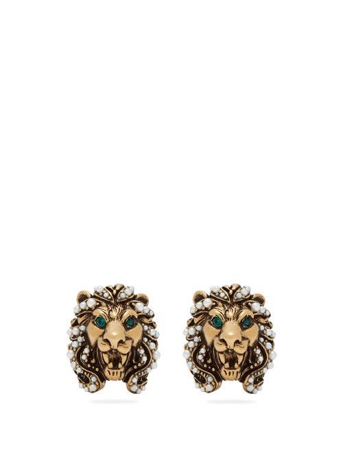 Matchesfashion.com Gucci - Lion Faux Pearl Embellished Clip Earrings - Womens - Gold