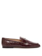 Matchesfashion.com Tod's - Double T Bar Crocodile Effect Leather Loafers - Womens - Burgundy