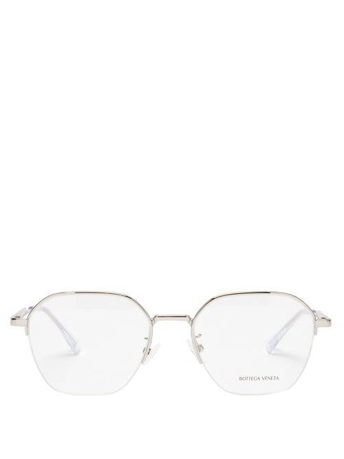 Matchesfashion.com Bottega Veneta - Half-rim Round Metal Glasses - Mens - Silver