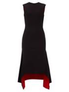 Matchesfashion.com Alexander Mcqueen - Contrast Handkerchief-hem Ribbed-jersey Dress - Womens - Black Red
