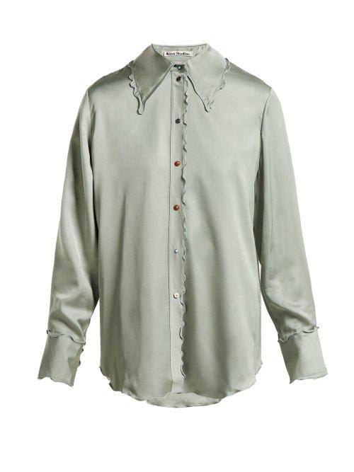 Matchesfashion.com Acne Studios - Ruffled Satin Blouse - Womens - Green