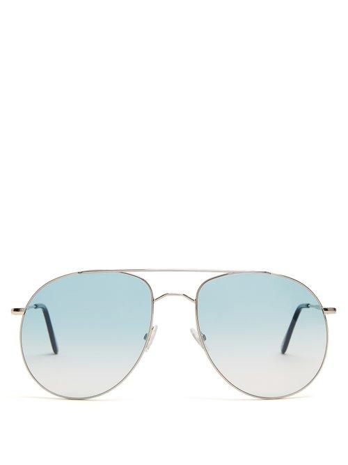 Matchesfashion.com Andy Wolf - Anatol Oversized Aviator Sunglasses - Mens - Blue
