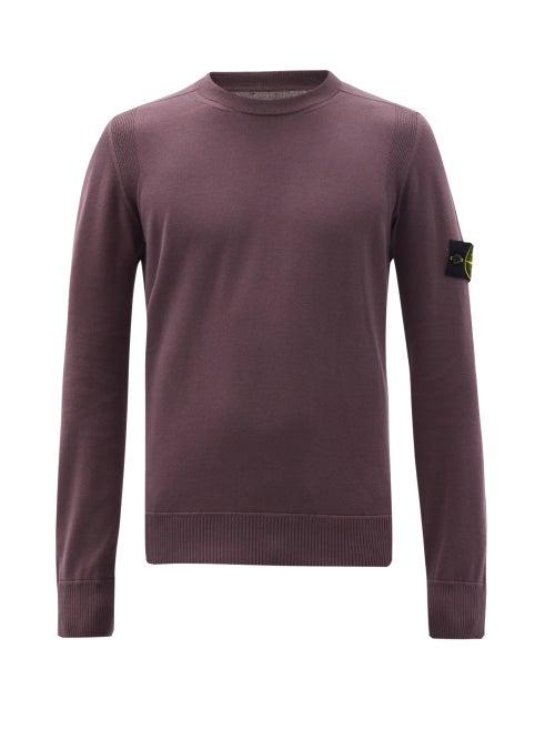 Matchesfashion.com Stone Island - Logo-patch Cotton Sweater - Mens - Burgundy