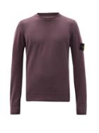 Matchesfashion.com Stone Island - Logo-patch Cotton Sweater - Mens - Burgundy