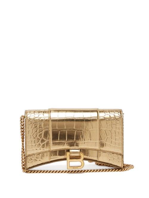 Balenciaga - Hourglass Croc-effect Leather Cross-body Bag - Womens - Gold