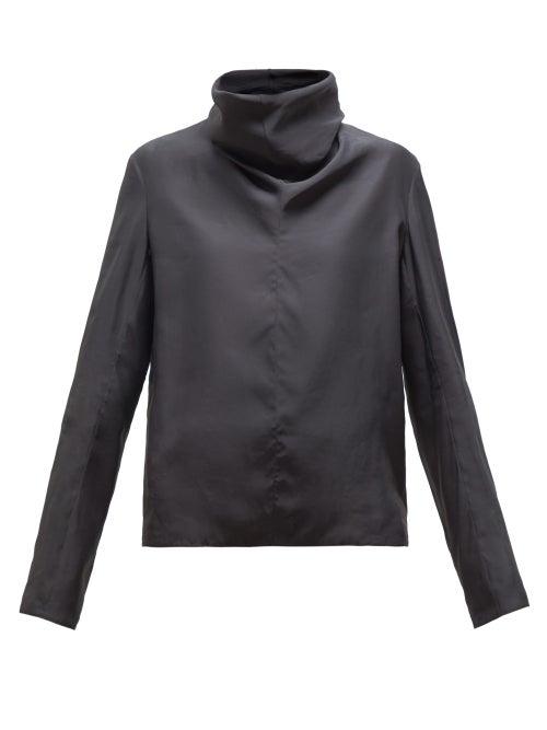 Matchesfashion.com The Row - Bora High Neck Satin Top - Womens - Dark Grey
