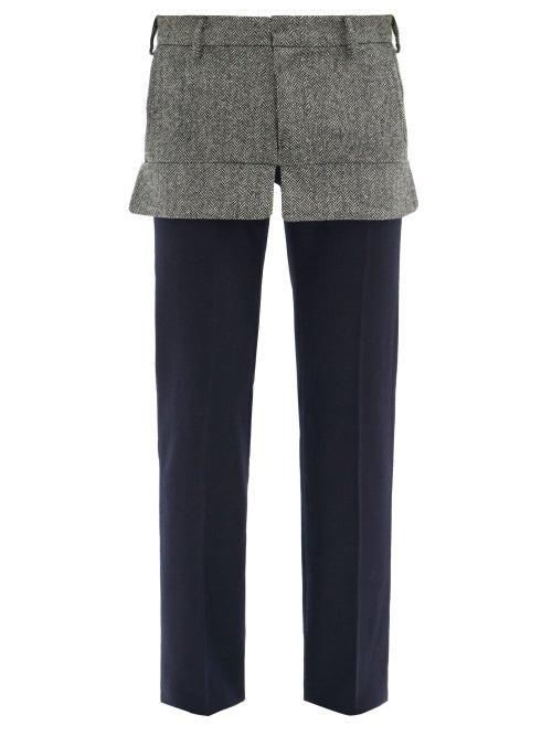 Matchesfashion.com Stefan Cooke - Panelled Tweed Straight-leg Trousers - Mens - Navy