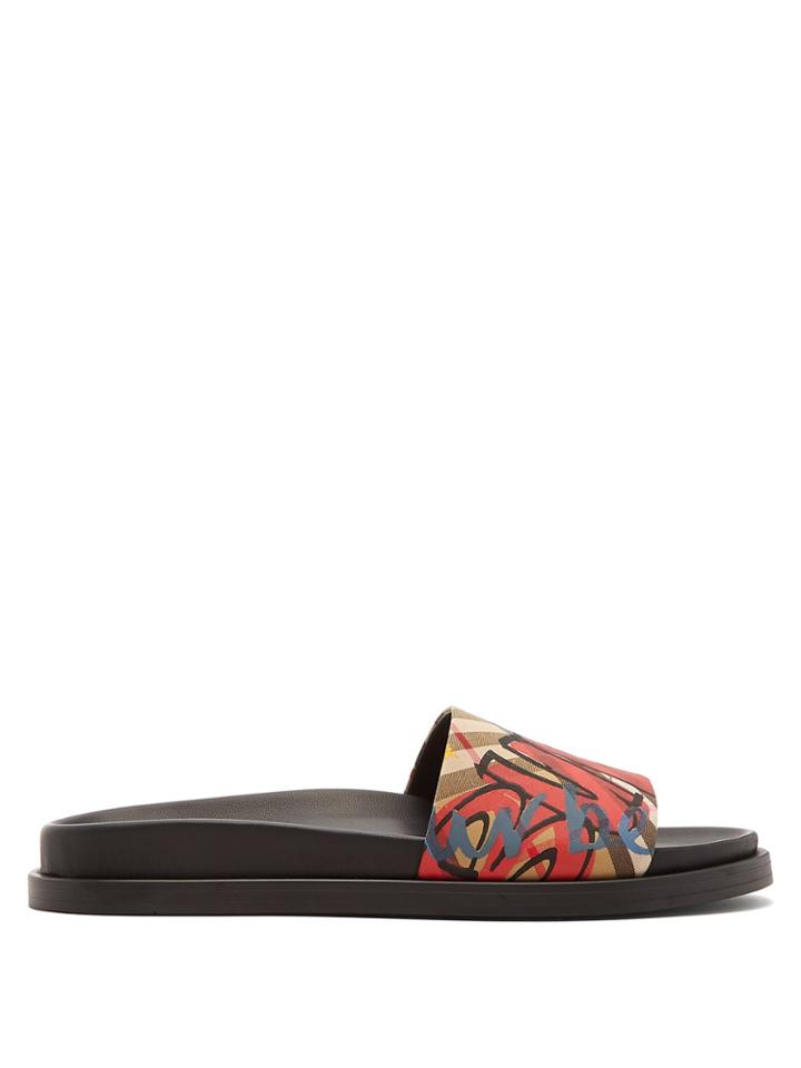 Burberry Ashmore Graffiti-print Vintage Check Slides