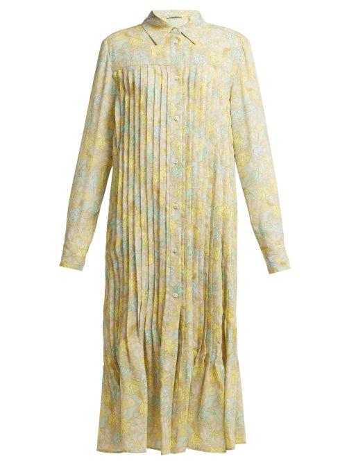 Matchesfashion.com Acne Studios - Floral Print Pleated Crepe Dress - Womens - Green Multi