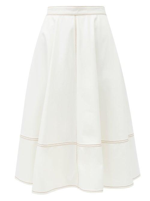 Matchesfashion.com Alexander Mcqueen - Flared Denim Skirt - Womens - Ivory