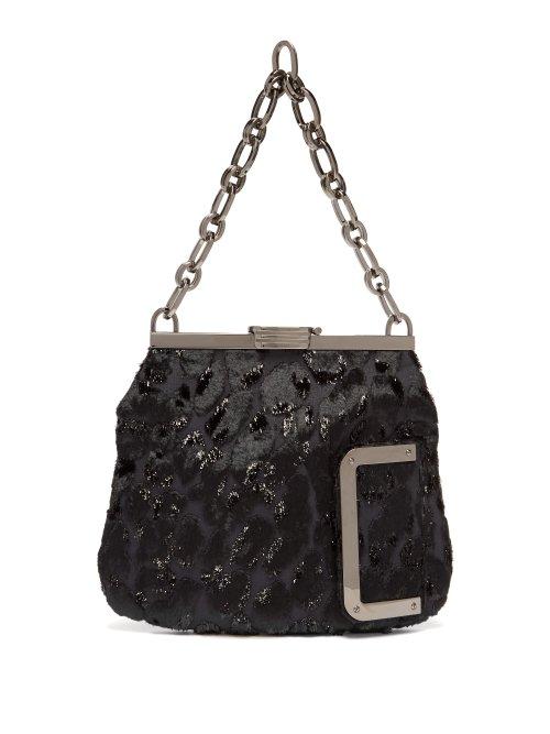 Matchesfashion.com Bienen-davis - 5am Leopard Flocked Velvet Clutch - Womens - Black