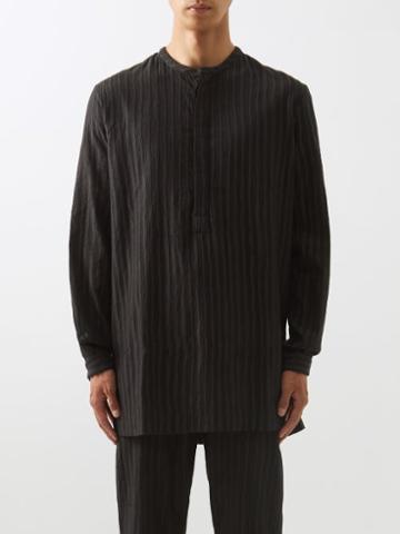 Delos - Cyrus Hand-embroidered Striped Cotton Shirt - Mens - Black