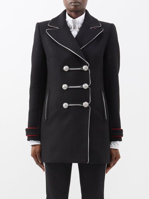 Paco Rabanne - Braided-trim Wool-blend Peacoat - Womens - Black Multi