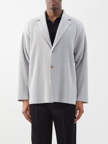 Homme Pliss Issey Miyake - Single-breasted Technical-pleated Blazer - Mens - Light Grey