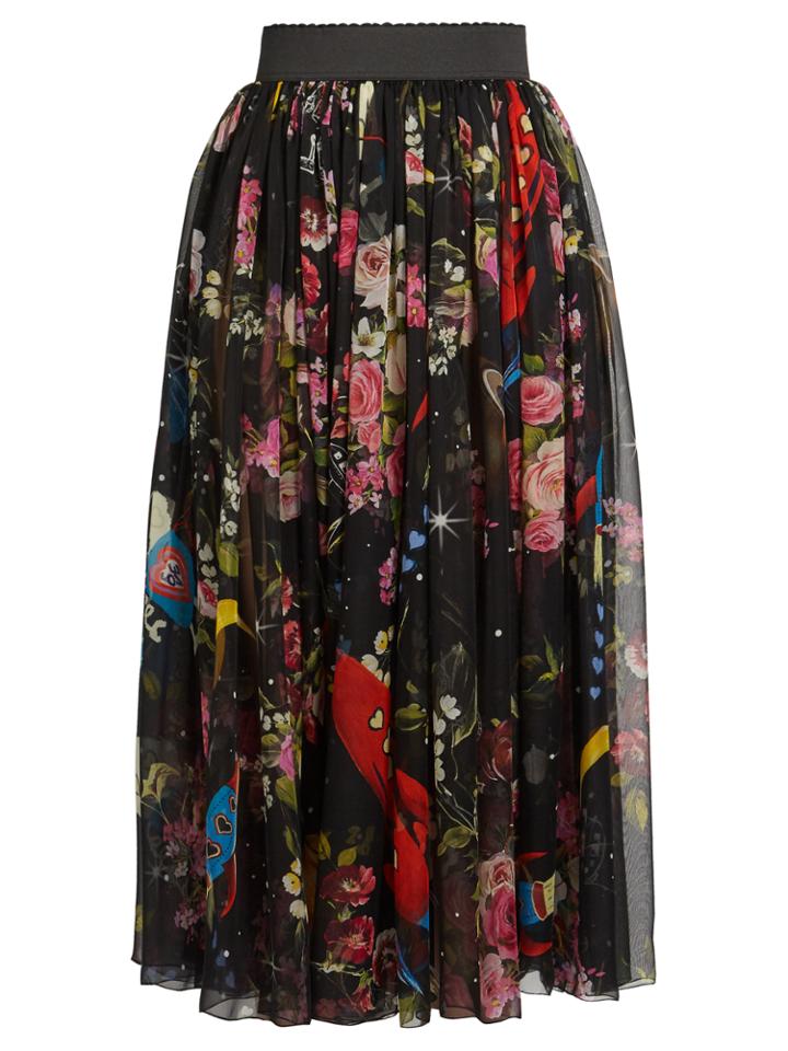 Dolce & Gabbana Planetarium Rose-print Chiffon Midi Skirt