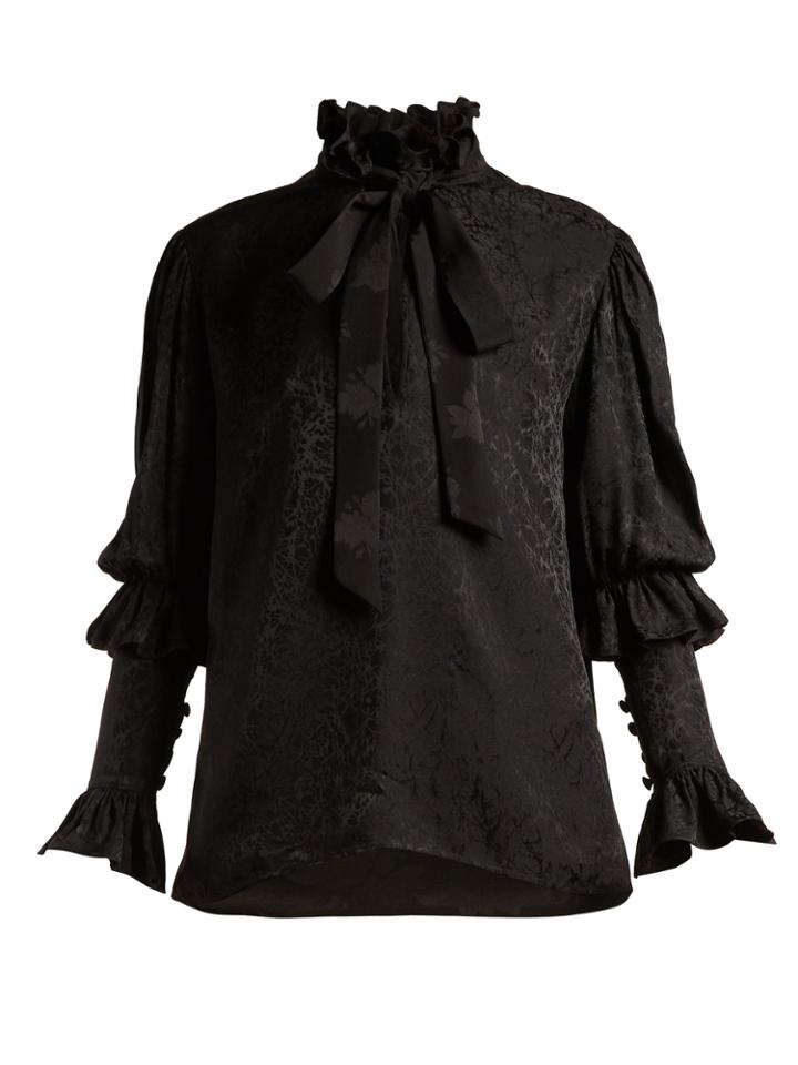 Saint Laurent Ruffled Pussy-bow Floral-jacquard Blouse