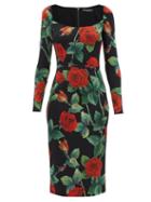 Dolce & Gabbana - Rose-print Silk-blend Cady Midi Dress - Womens - Red Multi
