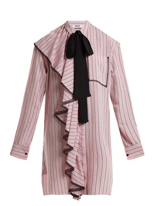 Matchesfashion.com Msgm - Ruffle Trimmed Striped Dress - Womens - Pink