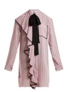 Matchesfashion.com Msgm - Ruffle Trimmed Striped Dress - Womens - Pink