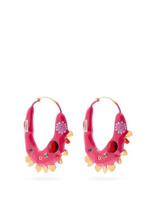 Matchesfashion.com Marni - Crystal And Spike-embellished Hoop Earrings - Womens - Pink