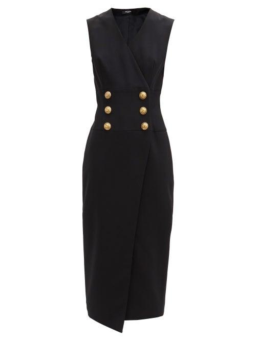 Matchesfashion.com Balmain - Tailored Buttoned Wrap Dress - Womens - Black
