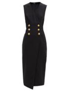 Matchesfashion.com Balmain - Tailored Buttoned Wrap Dress - Womens - Black