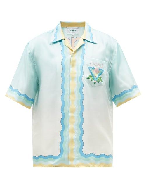 Casablanca - Casa Logo-print Silk Shirt - Mens - White Multi