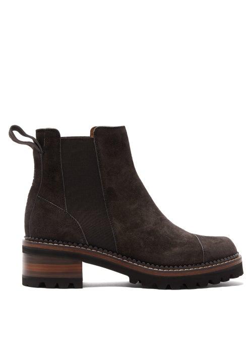 Matchesfashion.com See By Chlo - Scallop-edged Suede Chelsea Boots - Womens - Black