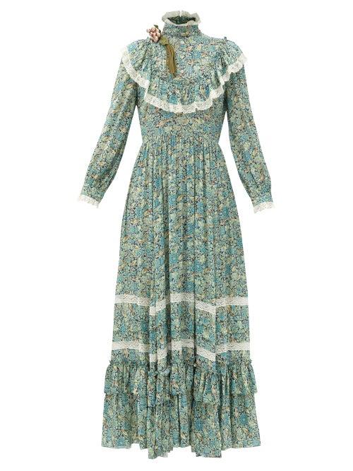 Matchesfashion.com Gucci - Liberty-print Crepe Gown - Womens - Green Print