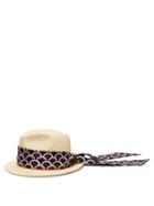 Matchesfashion.com Valentino - Logo Print Band Straw Hat - Womens - Blue