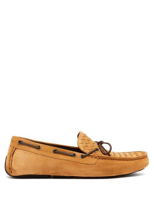 Matchesfashion.com Bottega Veneta - Intrecciato Suede Loafers - Mens - Camel