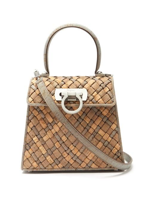 Ladies Bags Salvatore Ferragamo - Earth Woven-cork Handbag - Womens - Brown Multi