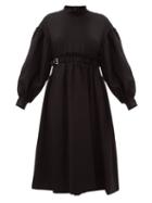Matchesfashion.com Noir Kei Ninomiya - Ballon-sleeve Buckled-waist Wool-blend Midi Dress - Womens - Black